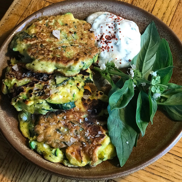 Zucchini, Basil and Garlic Whistle Fritters