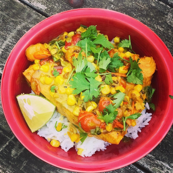 Summer Vegetable Curry with Fresh Wild Salmon